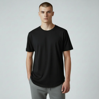 Curved Hem Crew Neck T-Shirt – Black