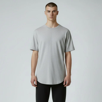 Curved Hem Crew Neck T-Shirt – Grey